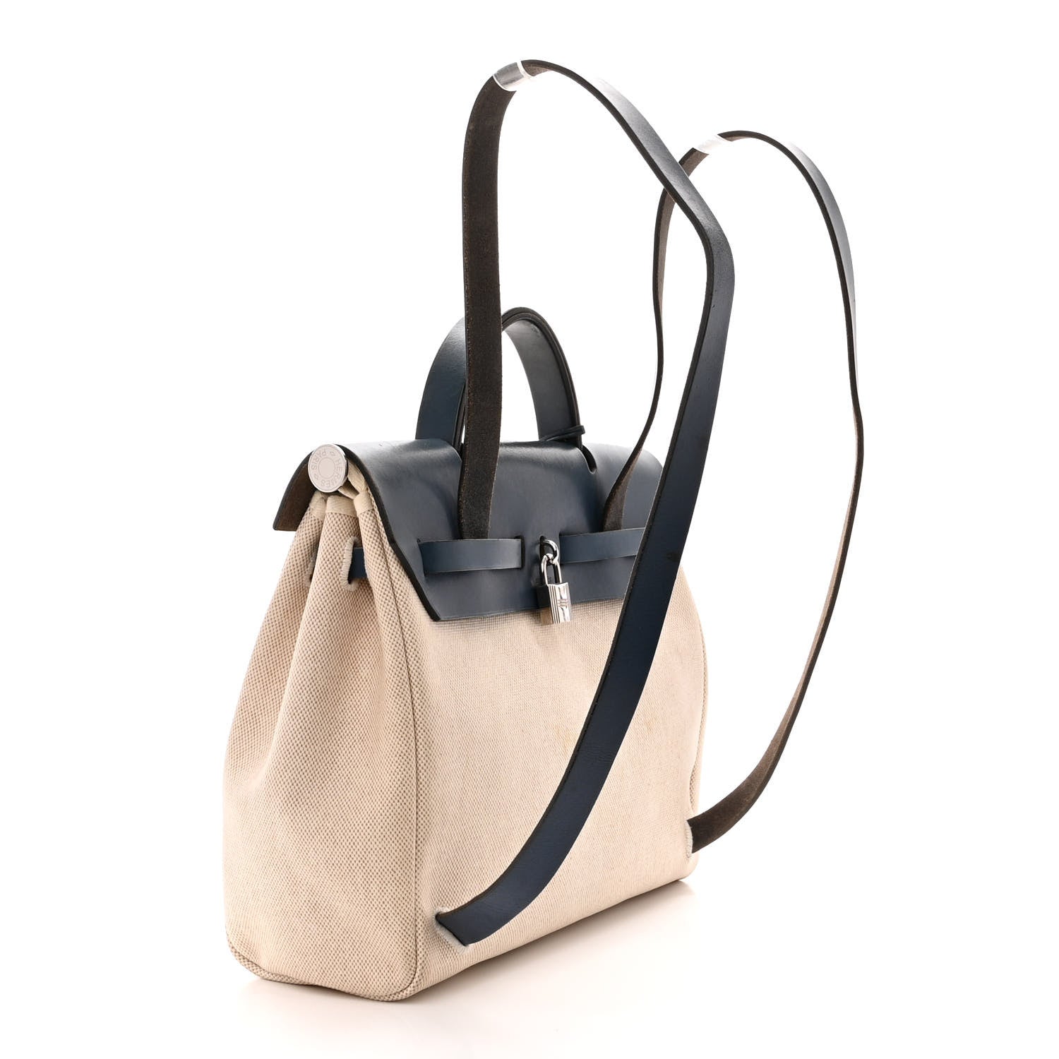 Hermes Toile Vache Calfskin Herbag 30 PM Backpack Navy Bleu Natural 3 of 17
