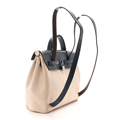 Hermes Toile Vache Calfskin Herbag 30 PM Backpack Navy Bleu Natural 3 of 17