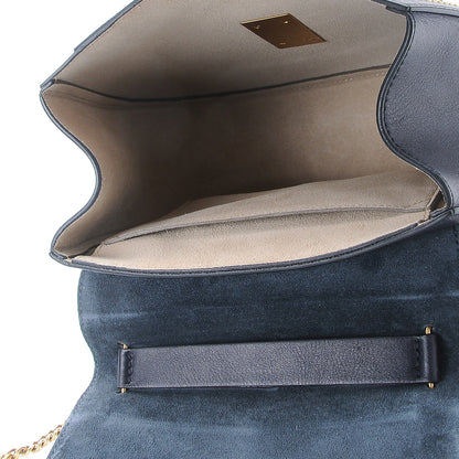 Chloe Suede Smooth Calfskin Studded Drew Shoulder Bag Full Blue 5 of 7