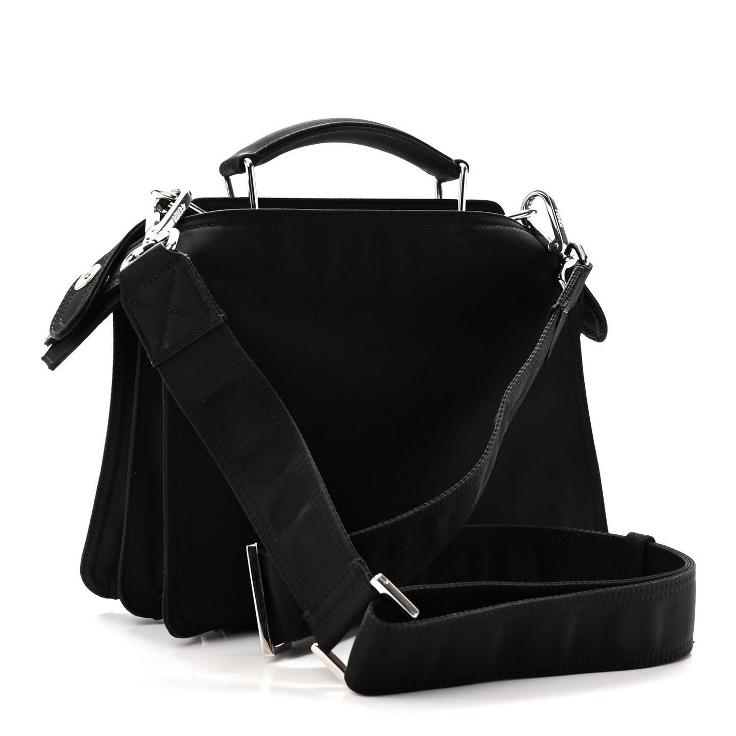 Nylon Vitello Cover Logo Embossed Mini Peekaboo I SEE U Satchel Black White