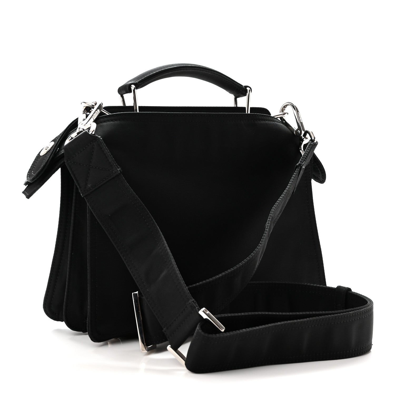 Fendi Nylon Vitello Cover Logo Embossed Mini Peekaboo I SEE U Satchel Black White 3 of 9