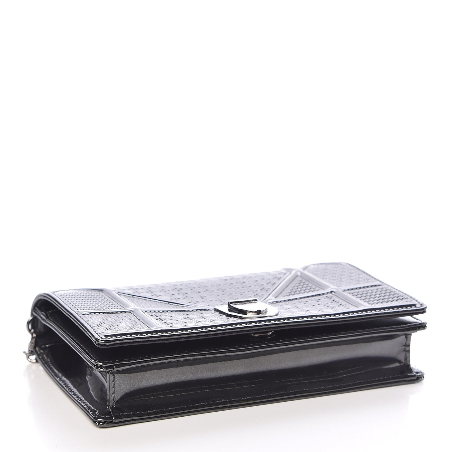 Metallic Patent Micro-Cannage Diorama Wallet on Chain Pouch Onyx Black