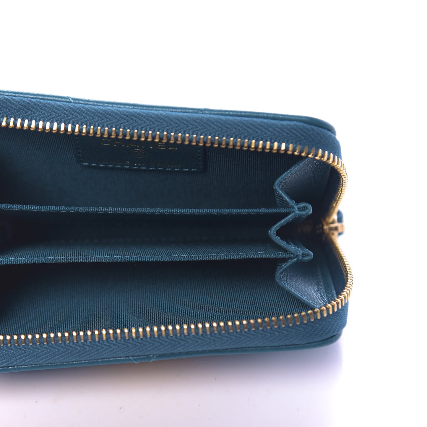 Lambskin Quilted Chanel 19 Zip Around Coin Purse Wallet Turquoise