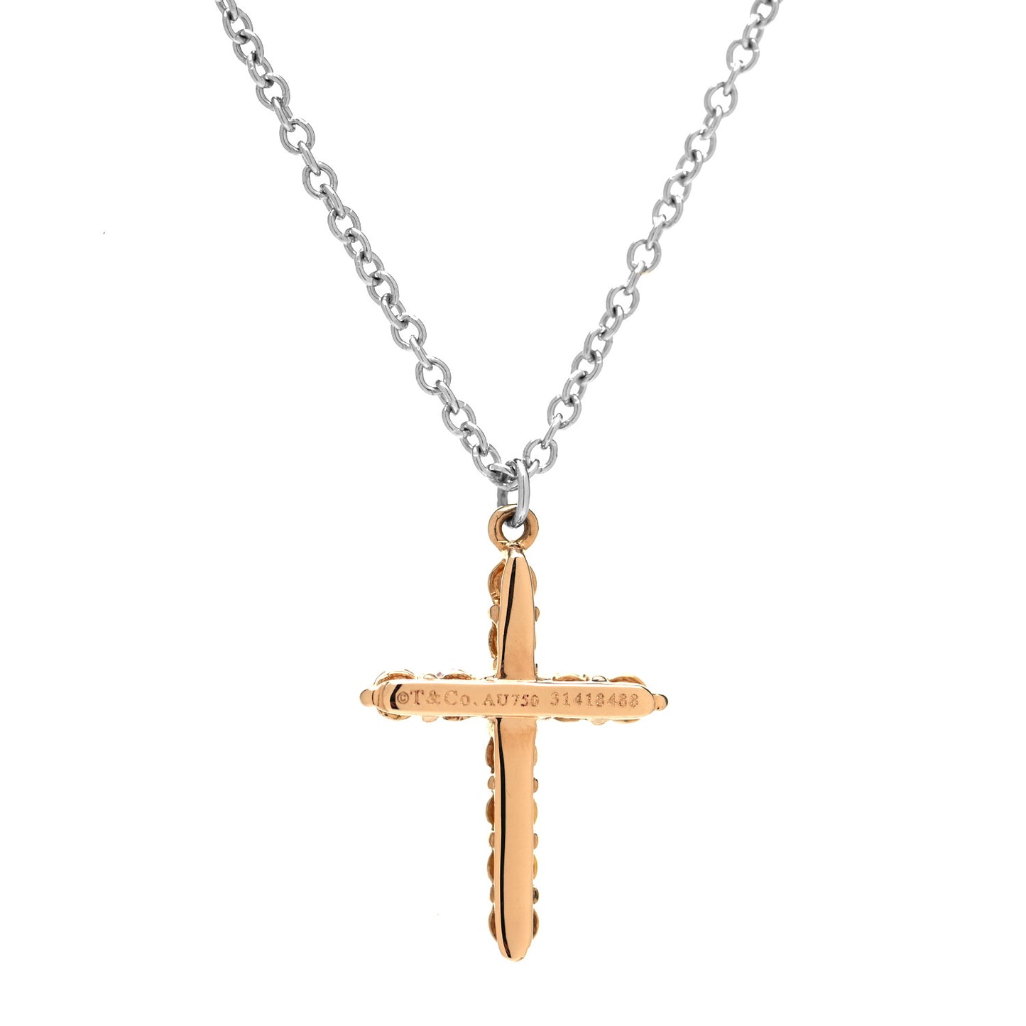 18K Rose Gold Platinum Pink Diamond Small Cross Pendant Necklace