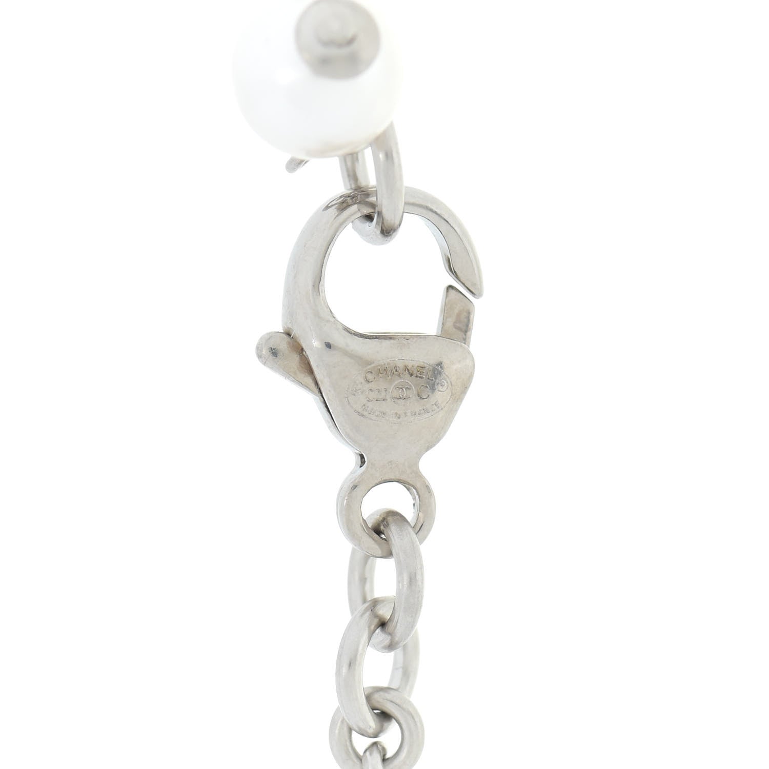 Chanel Crystal Pearl CC Pendant Necklace Silver 6 of 6
