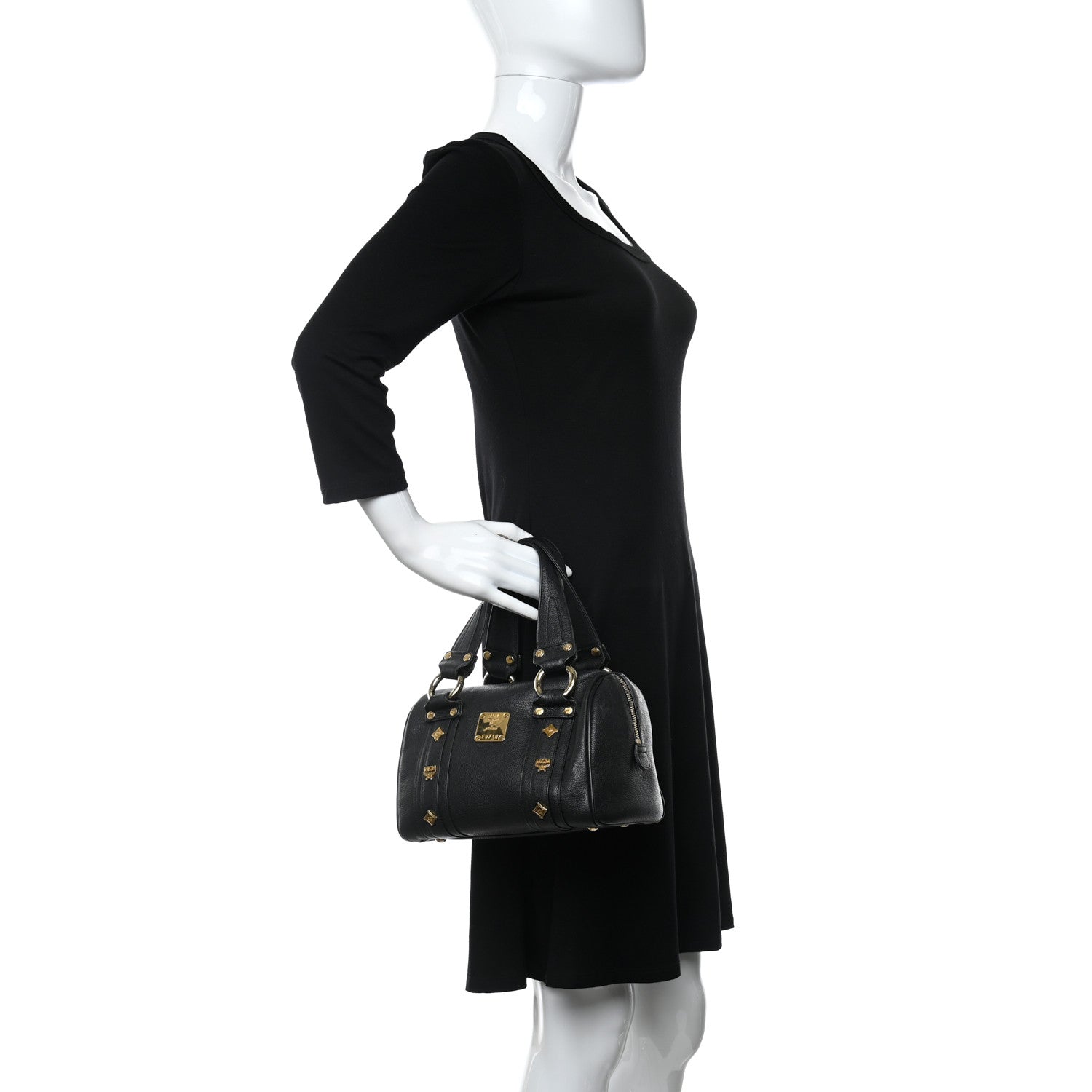 MCM Grained Calfskin Studded Boston Bag Black 2 of 11