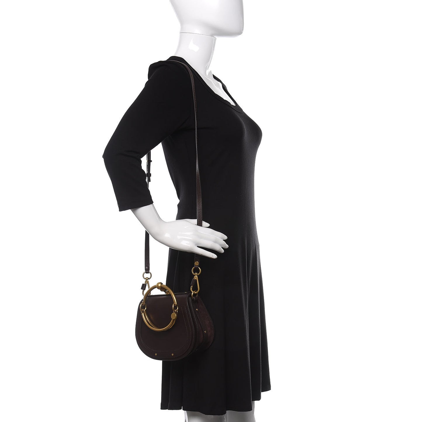 Calfskin Suede Small Nile Bracelet Bag Carbon Brown