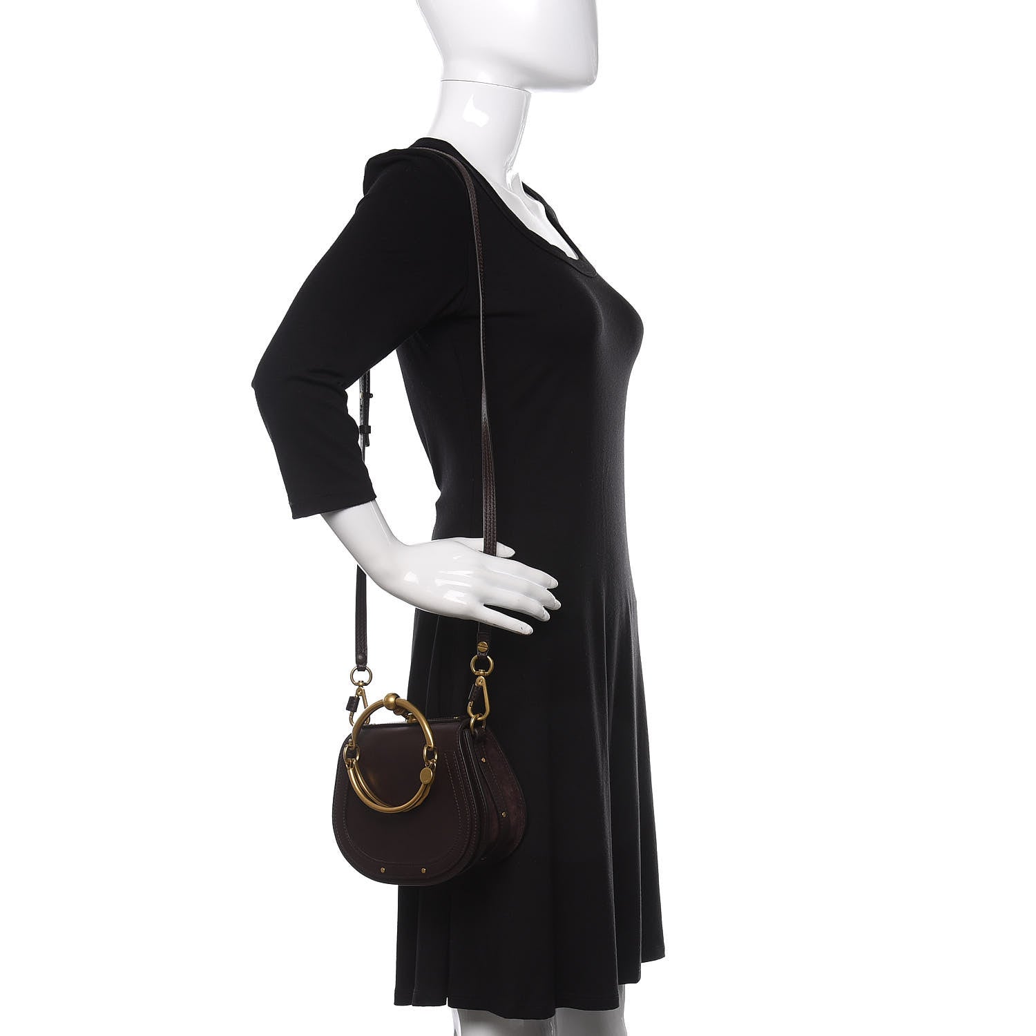 Chloe Calfskin Suede Small Nile Bracelet Bag Carbon Brown 2 of 8