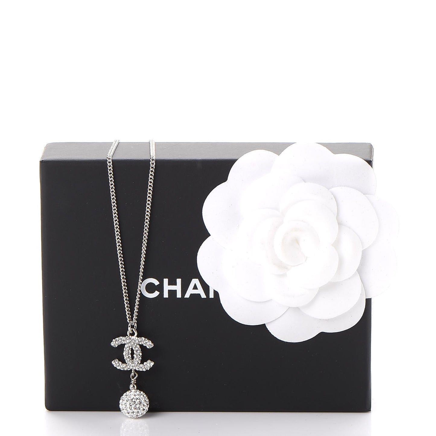Crystal CC Ball Pendant Necklace Silver