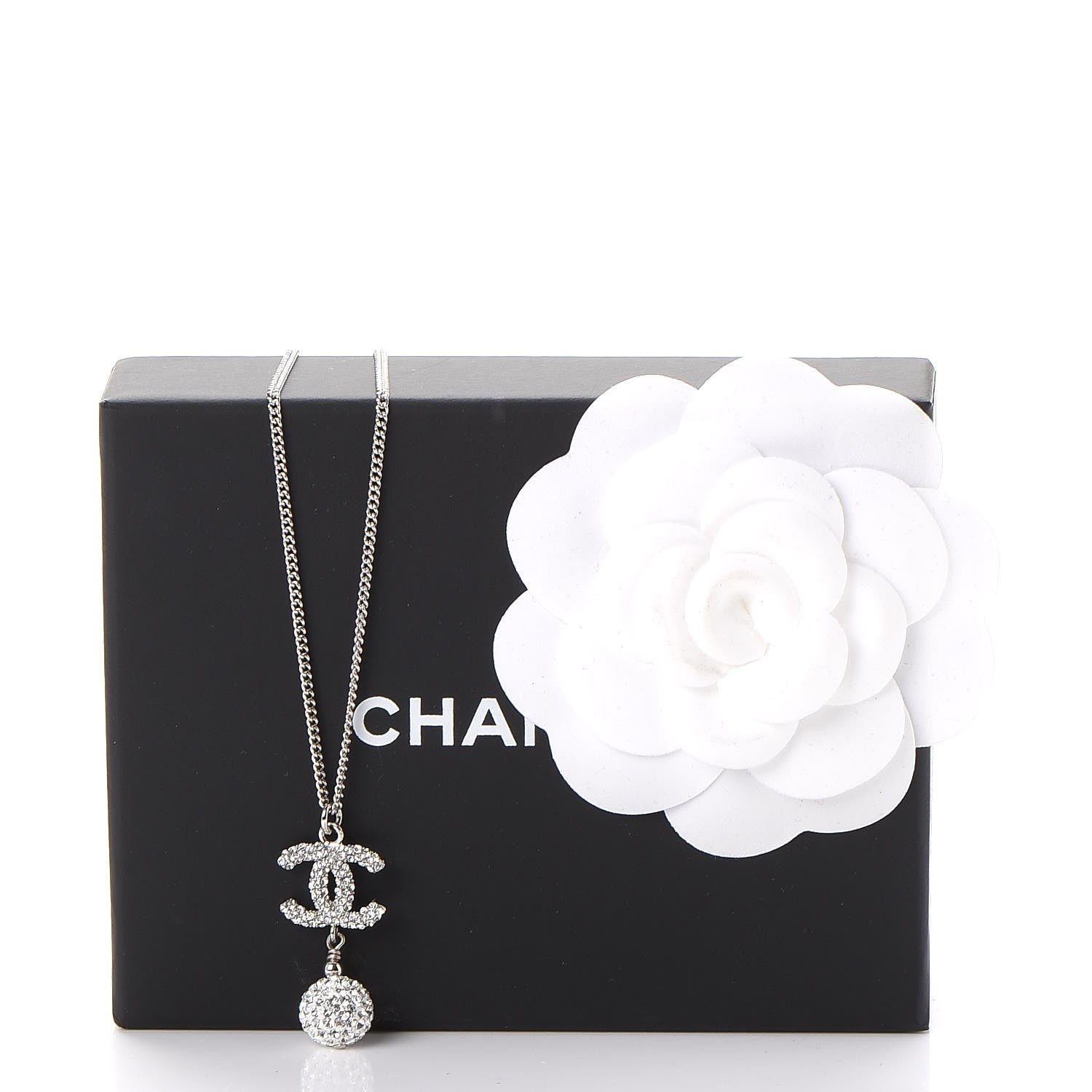 Chanel Crystal CC Ball Pendant Necklace Silver 6 of 6