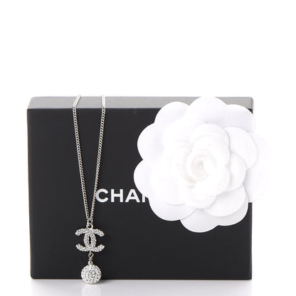 Chanel Crystal CC Ball Pendant Necklace Silver 6 of 6