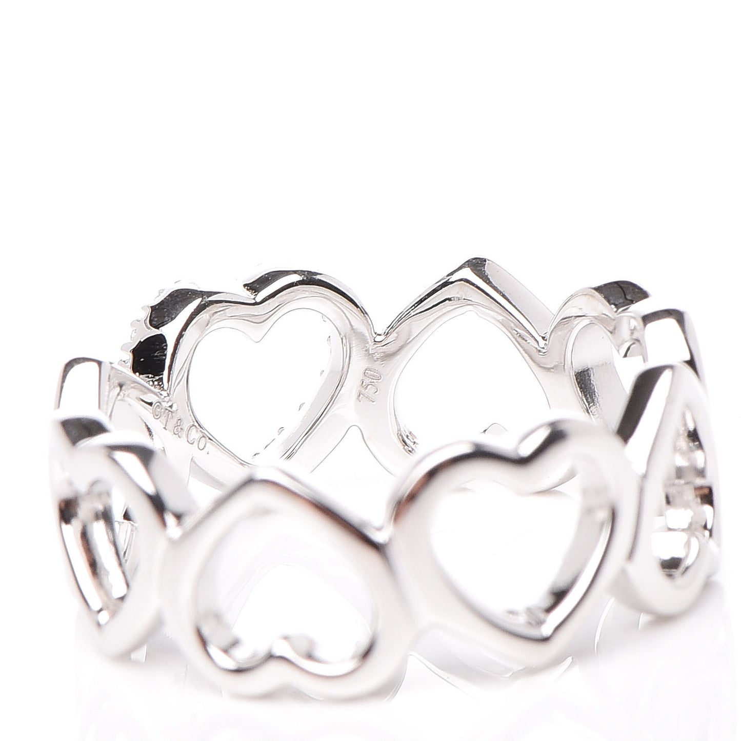 18K White Gold Diamond Hearts Eternity Band Ring 49 4.75