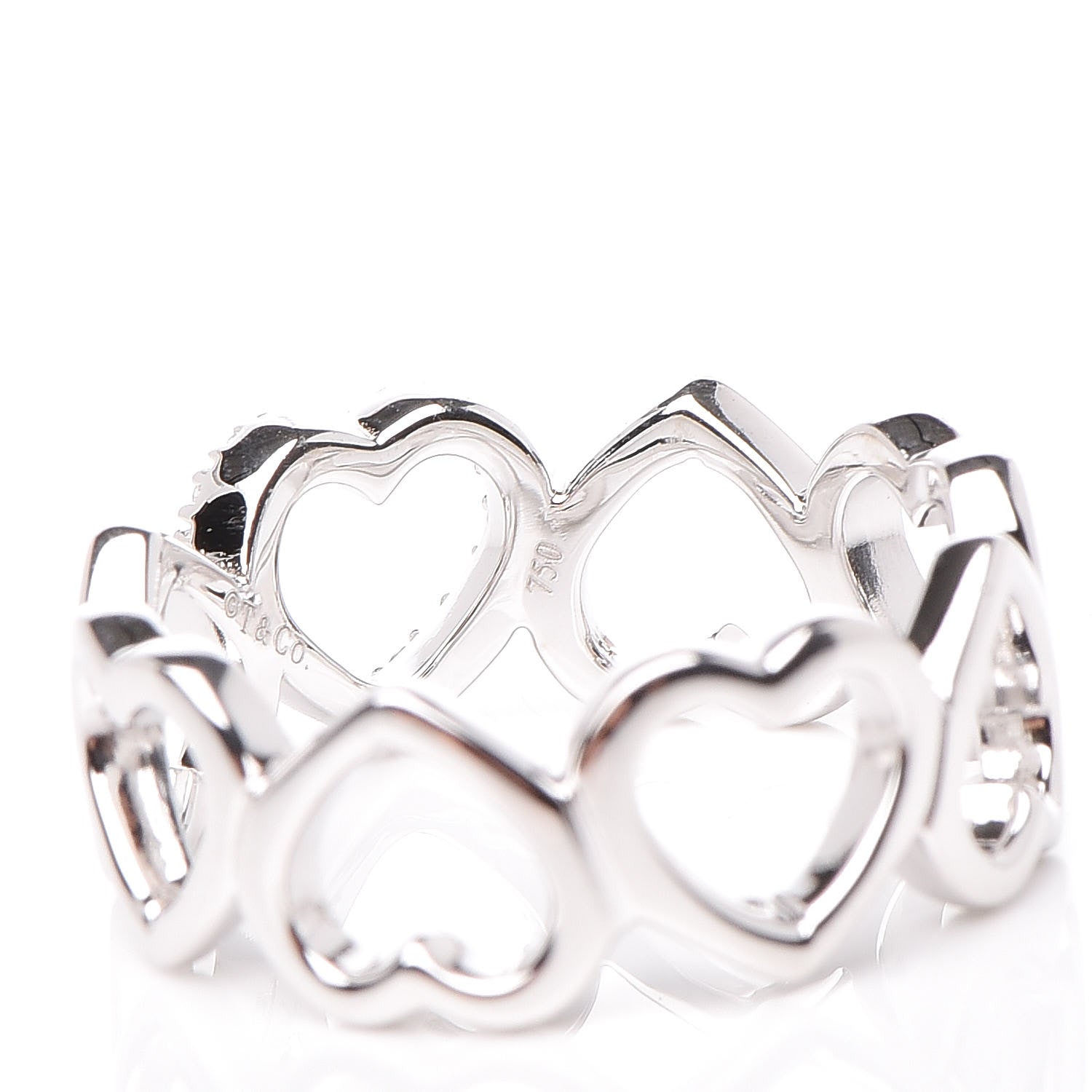 Tiffany 18K White Gold Diamond Hearts Eternity Band Ring 49 4.75 5 of 5
