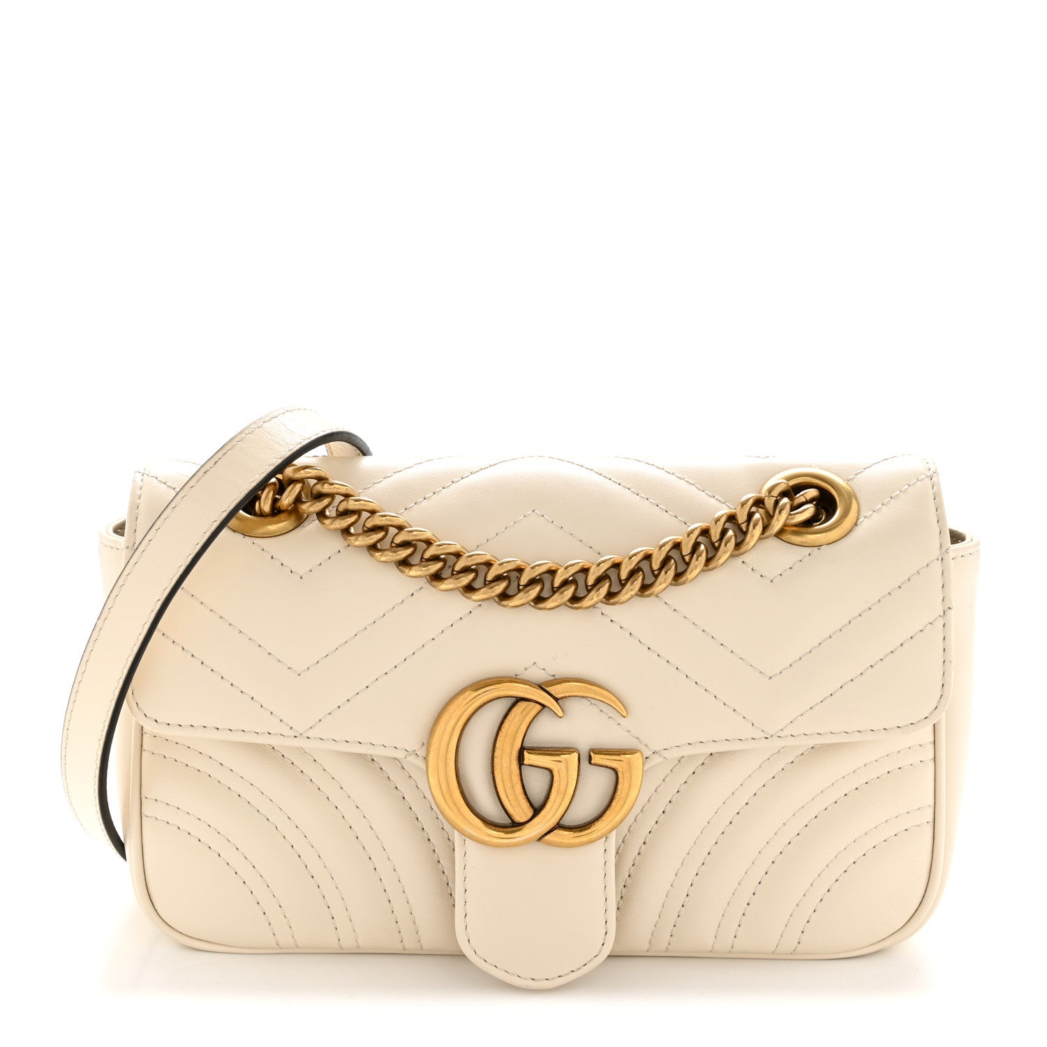 Gucci Calfskin Matelasse Mini GG Marmont Shoulder Bag White 1 of 11