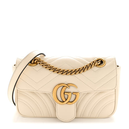 Gucci Calfskin Matelasse Mini GG Marmont Shoulder Bag White 1 of 11
