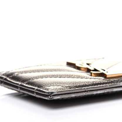 Saint Laurent Metallic Grain De Poudre Matelasse Chevron Monogram Credit Card Case Pimbo 8 of 14