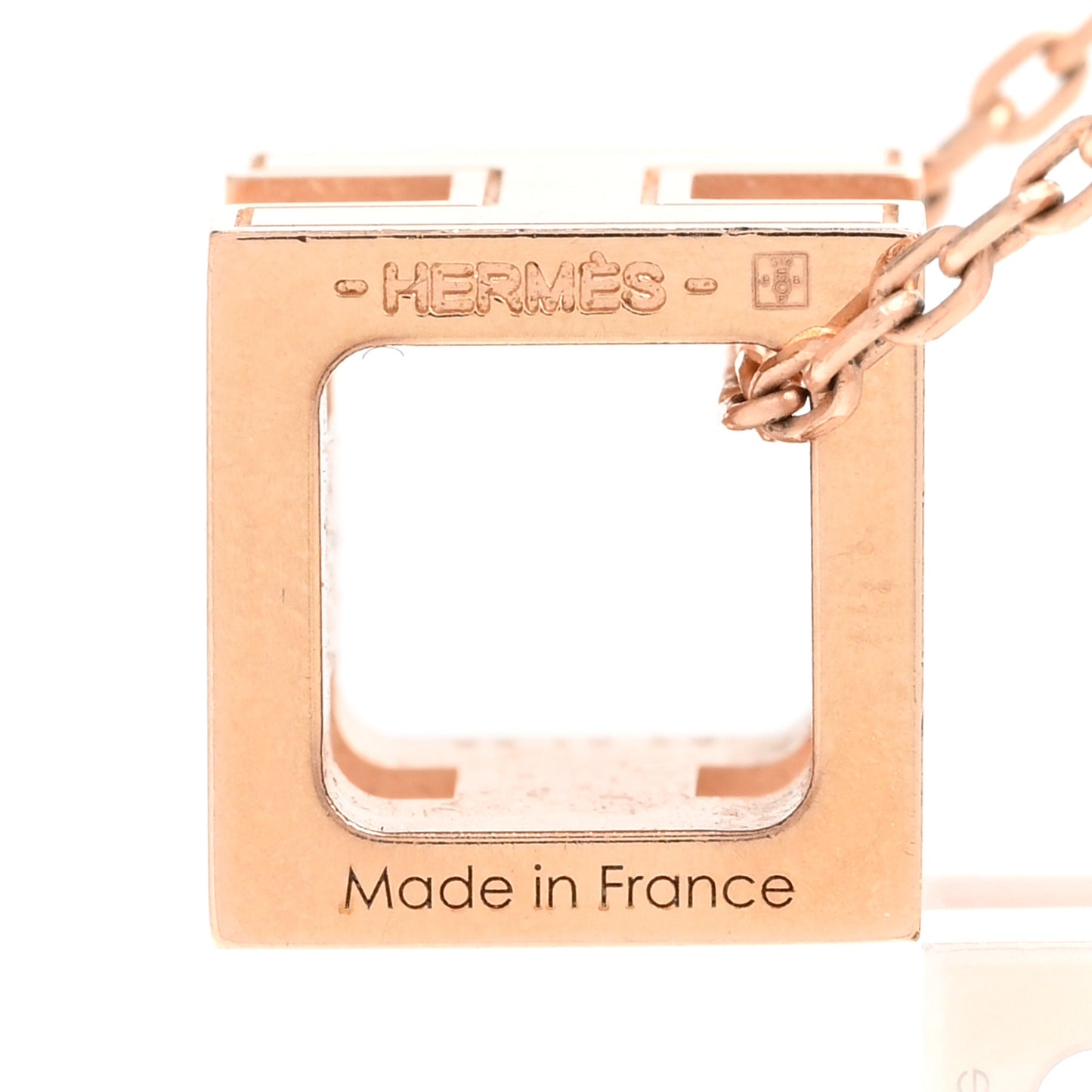 Rose Gold Lacquered Cage d'H Pendant Necklace White