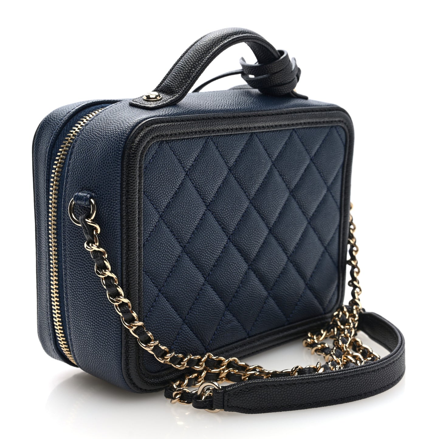Caviar Quilted Small CC Filigree Vanity Case Navy Black