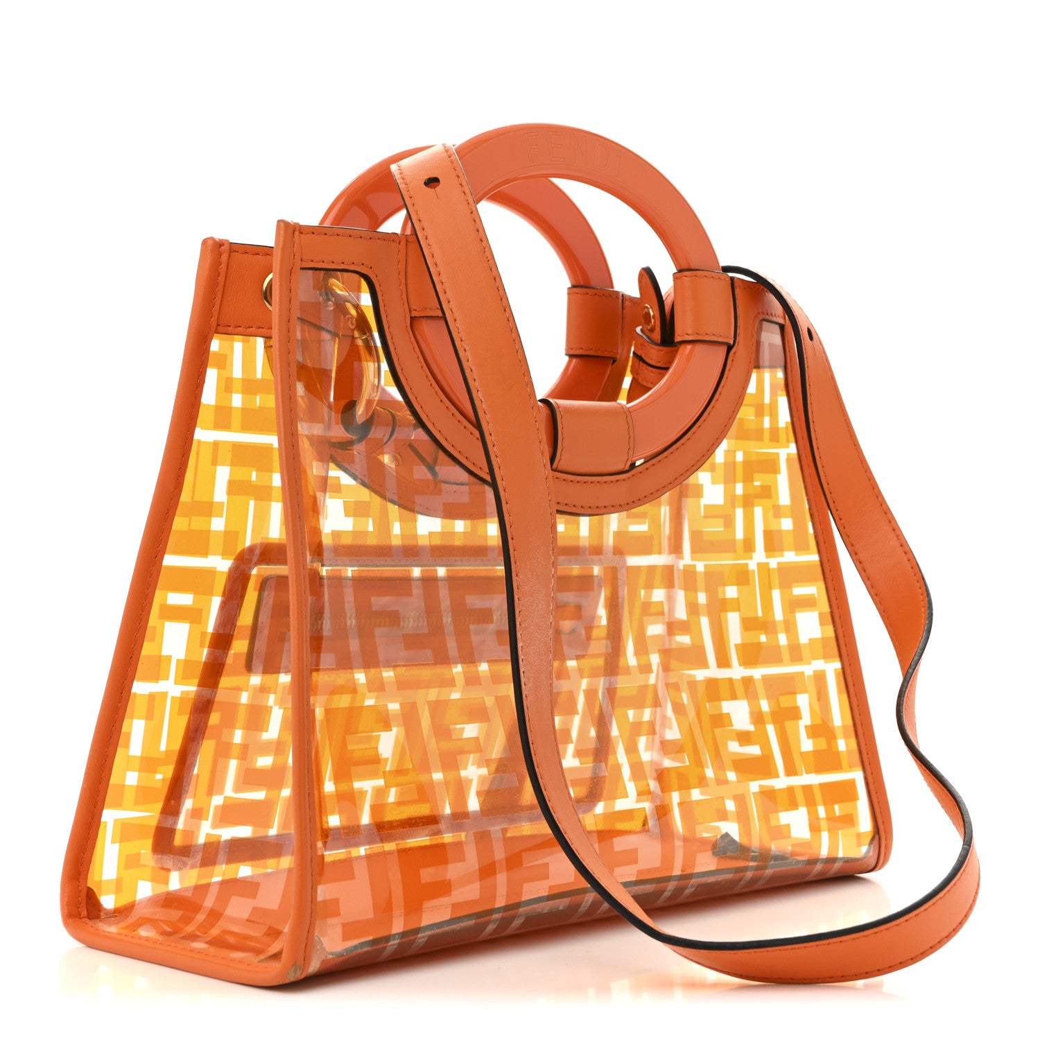 Fendi TPU FF Vitello Century Plexiglass Small Runaway Shopper Tote Aranciata 3 of 17