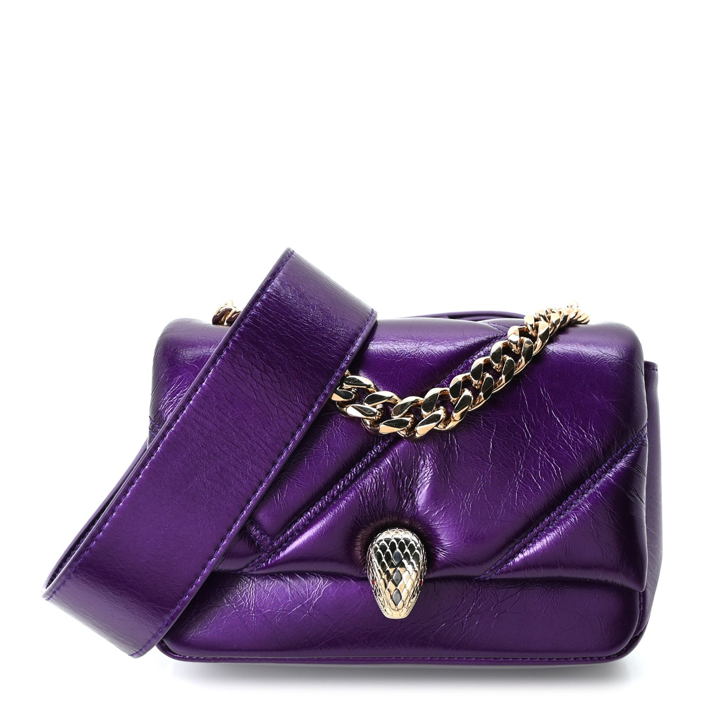 Metallic Calfskin Matelasse Mini Serpenti Cabochon Crossbody Bag Purple