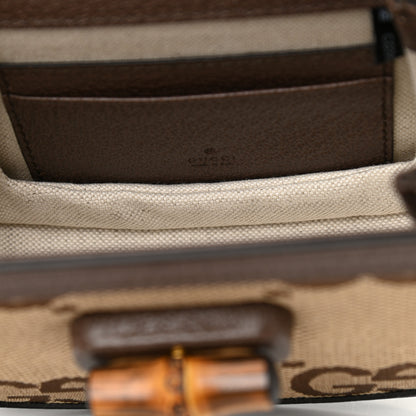 Gucci Monogram Jumbo GG Textured Dollar Calfskin Web Mini Bamboo 1947 Top Handle Bag Camel Ebony New Acero 6 of 10