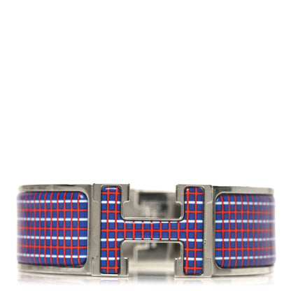 Hermes Enamel Printed Tartan Wide Click Clac H Bracelet PM Drapeaux 1 of 4