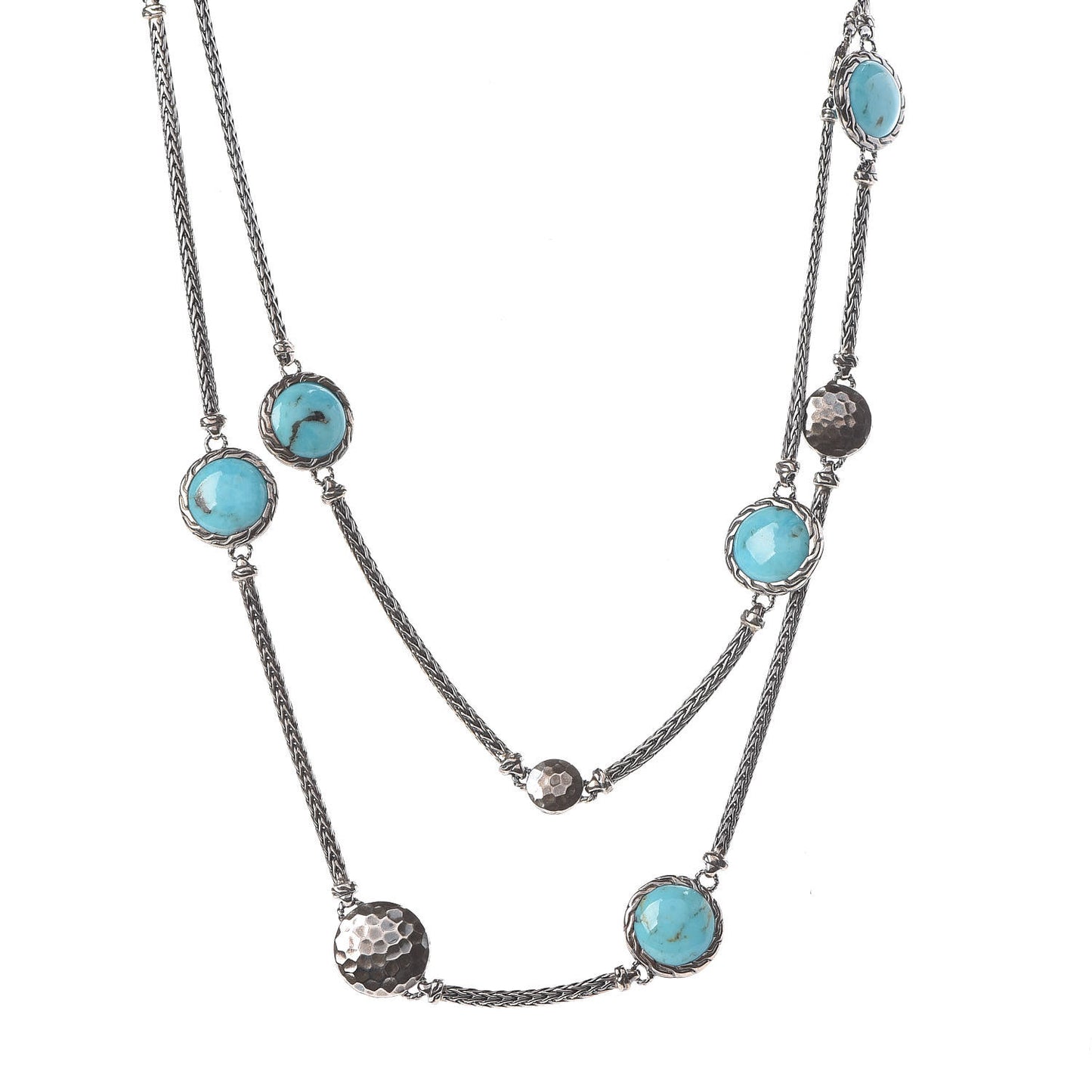 Sterling Silver Blue Dot Disc Station Necklace