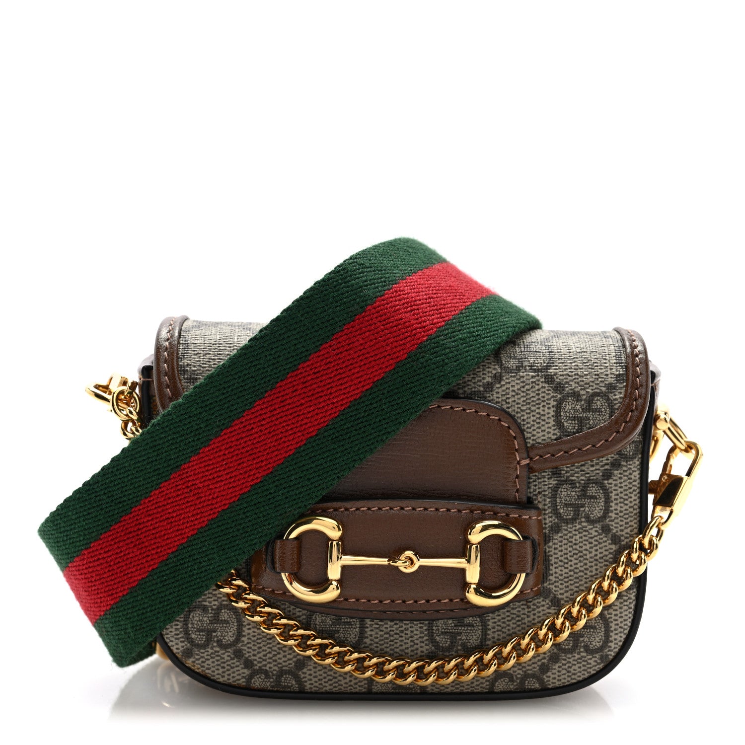 Gucci GG Supreme Monogram Azalea Calfskin Web Horsebit 1955 Wallet On Strap Beige Ebony Brown Sugar 1 of 10