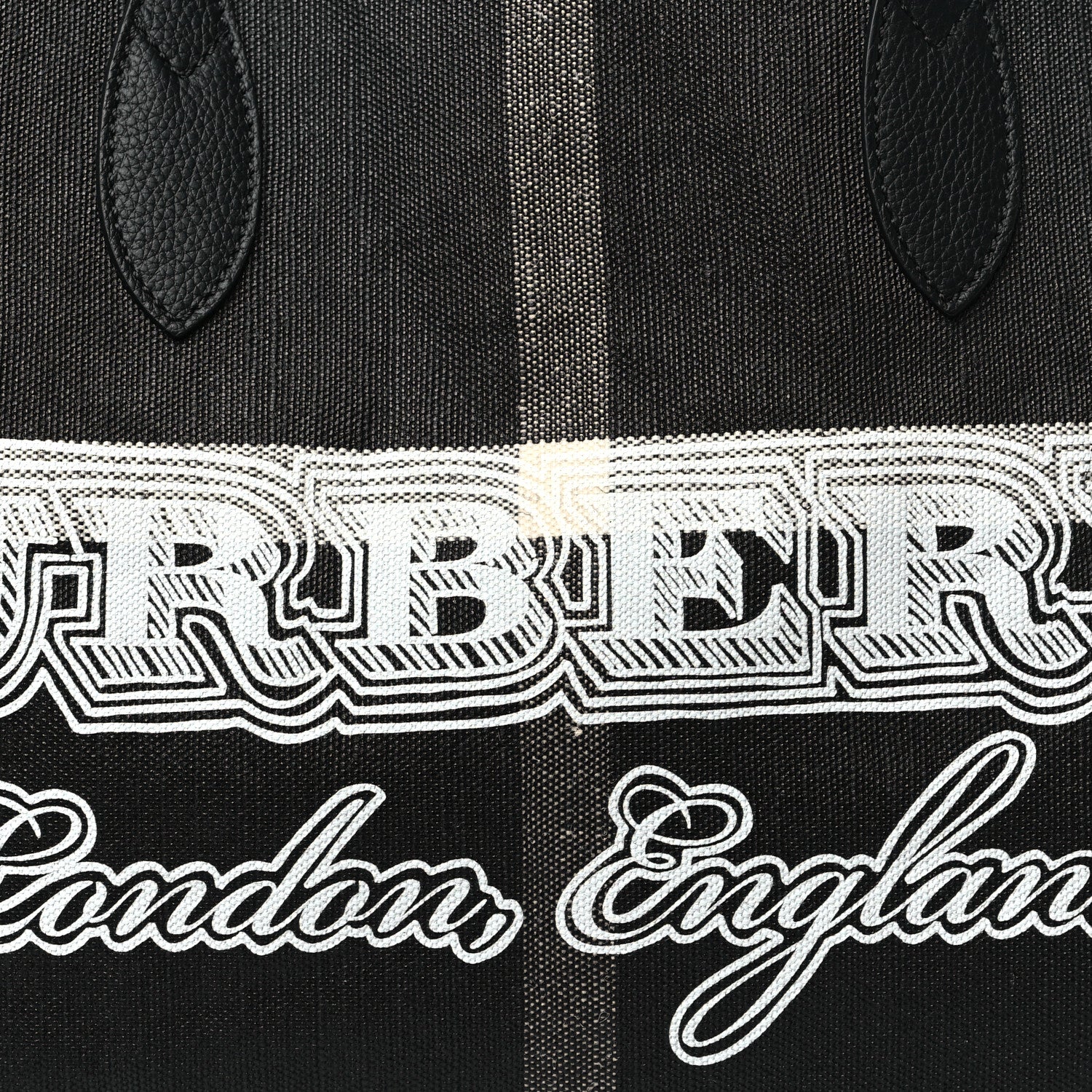 Burberry Coated Canvas Mega Check Medium Doodle Tote Black White 10 of 15