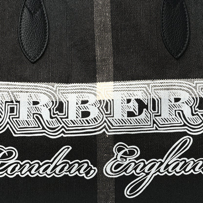 Burberry Coated Canvas Mega Check Medium Doodle Tote Black White 10 of 15