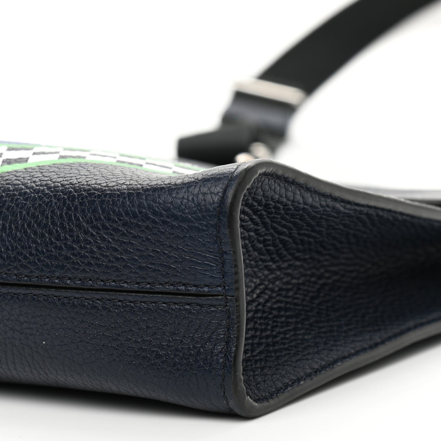 Natural Grain Calfskin Racing Stripe Antony Messenger Crossbody Midnight Blue