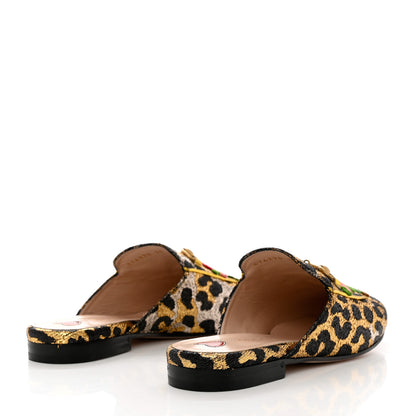 Gucci Lurex Jacquard Leopard Embroidered Womens Princetown Slippers 36 Black Gold 4 of 10