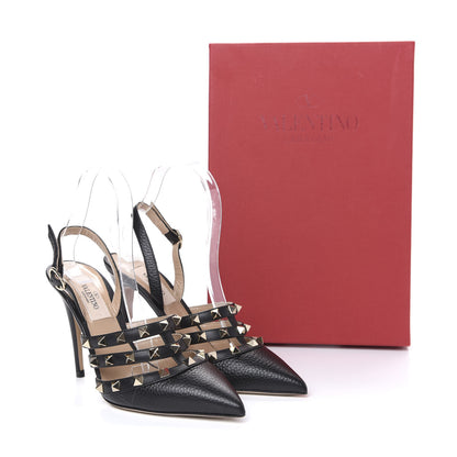 Valentino Garavani Pebbled Calfskin Rockstud Cage Slingback Pumps 36 Black 13 of 13