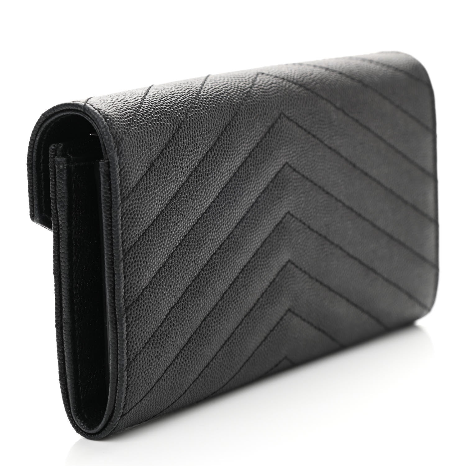 Saint Laurent Grain De Poudre Matelasse Chevron Monogram Flap Wallet Black 3 of 7