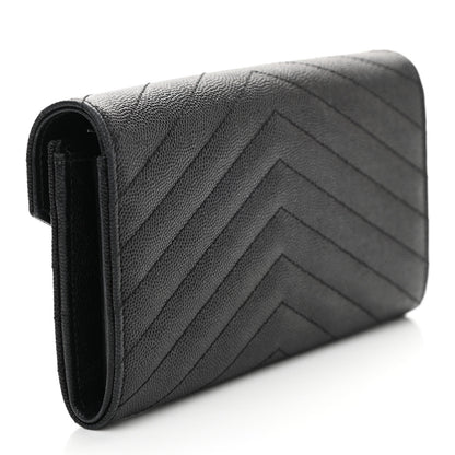Saint Laurent Grain De Poudre Matelasse Chevron Monogram Flap Wallet Black 3 of 7
