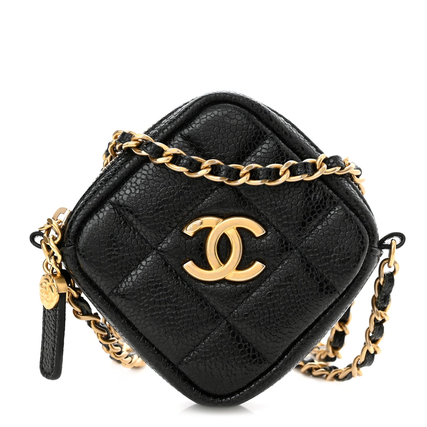 Caviar Quilted Diamond Coin Purse With Chain Black