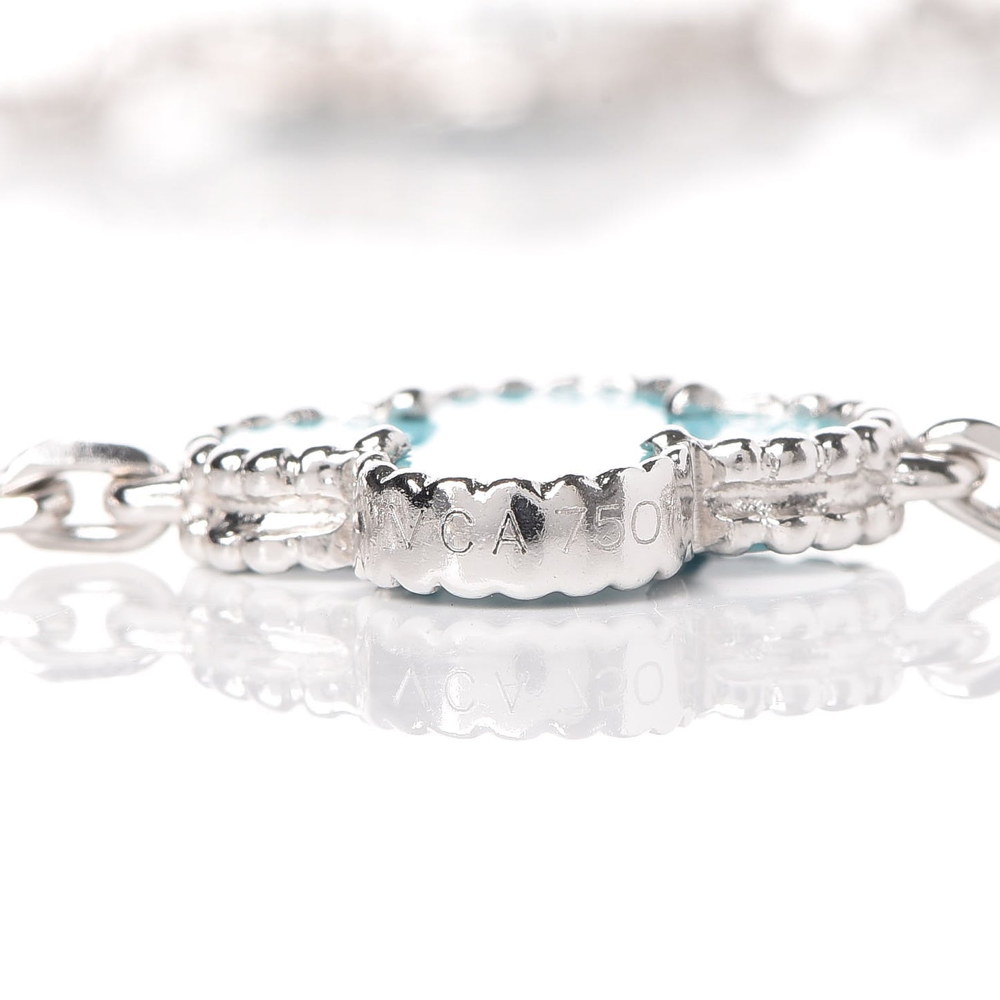 18K White Gold Turquoise 10 Motifs Vintage Alhambra Necklace