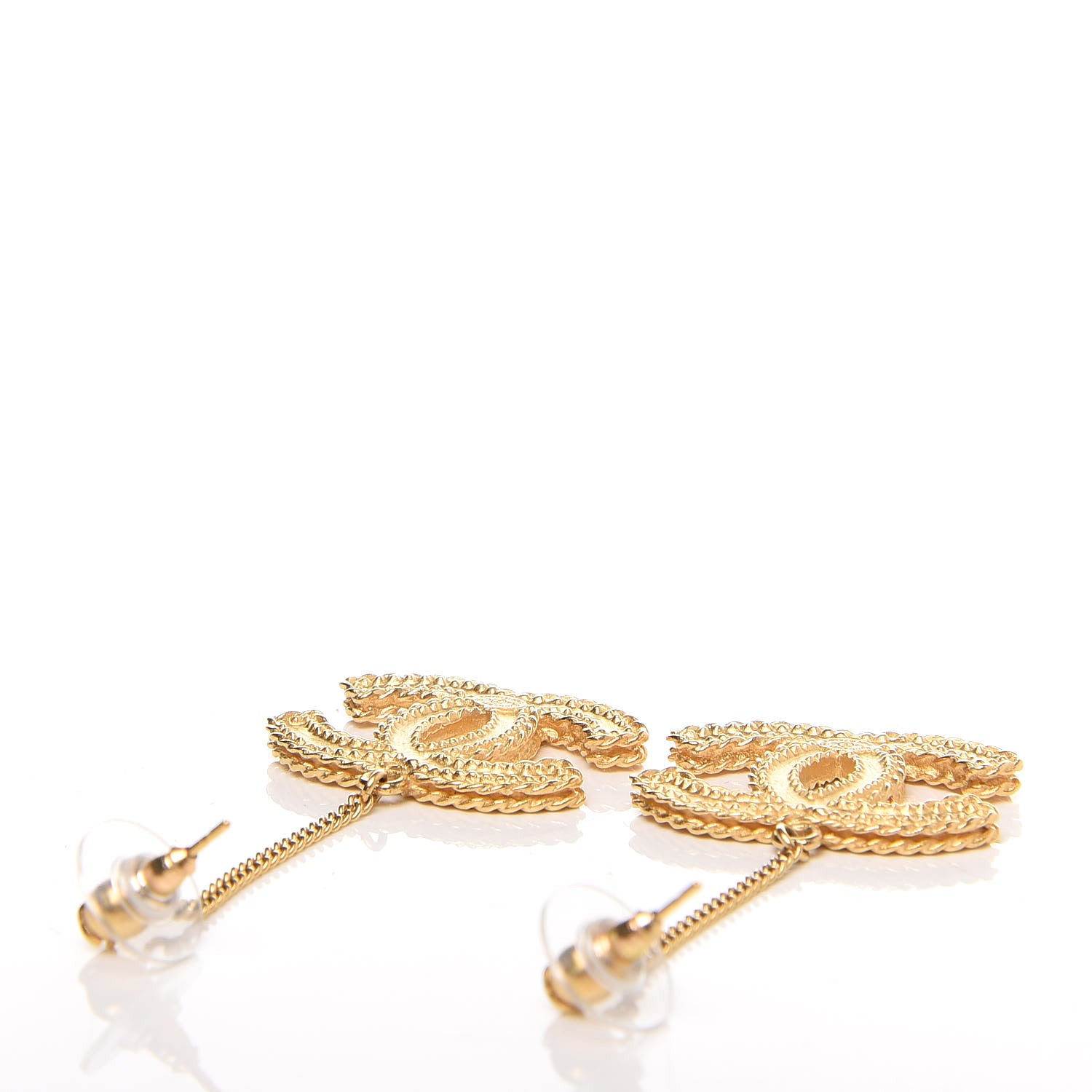 Chanel CC Drop Earrings Matte Gold 4 of 6