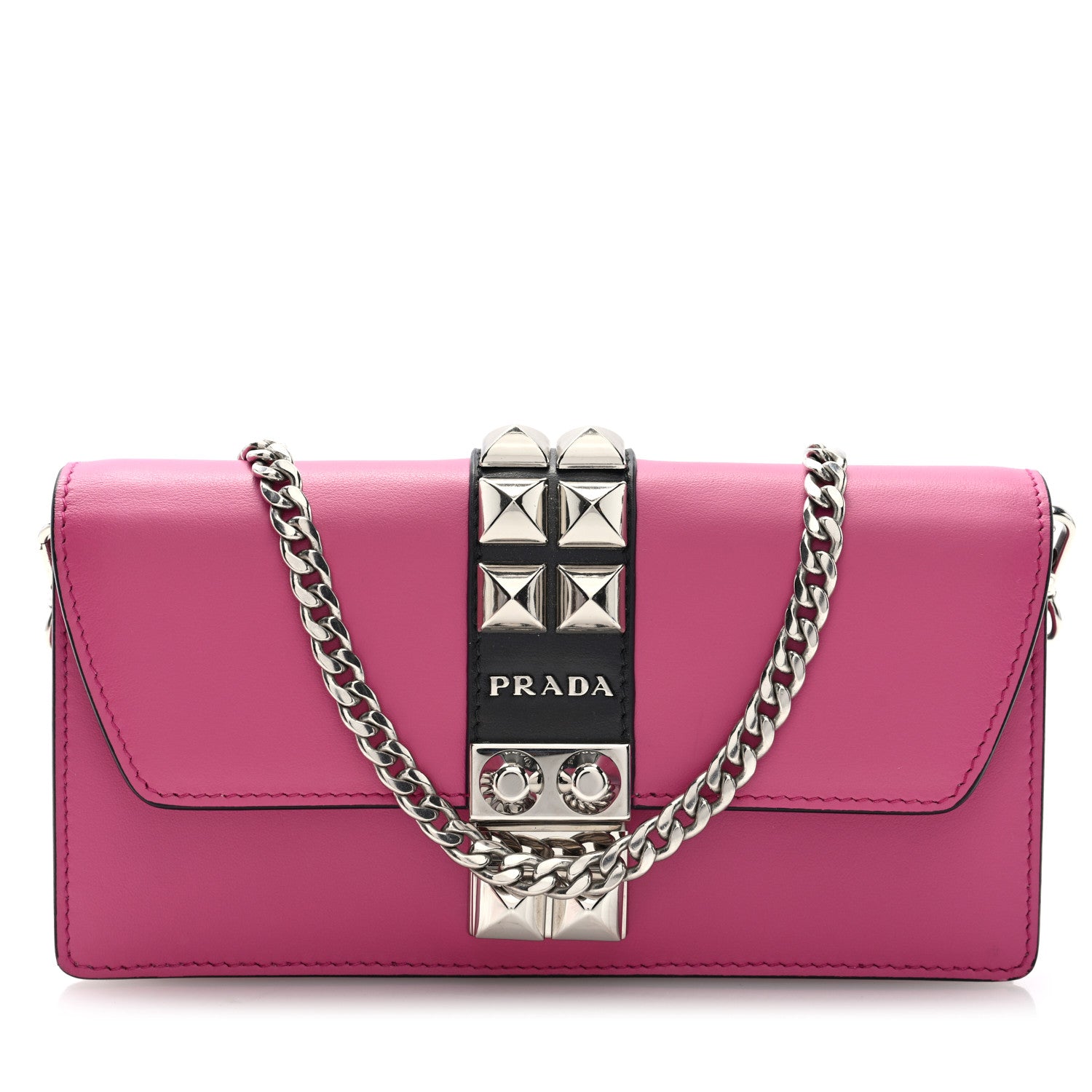 Prada City Calfskin Studded Mini Elektra Crossbody Bag Fuchsia Black 1 of 10