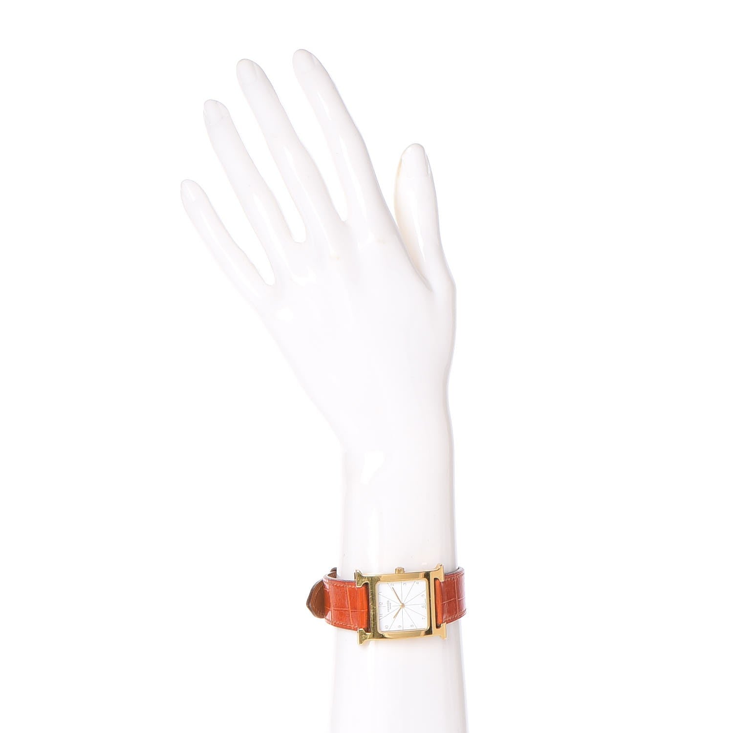 Hermes Stainless Steel Alligator 26mm Heure H Hour Quartz Watch Orange 2 of 8