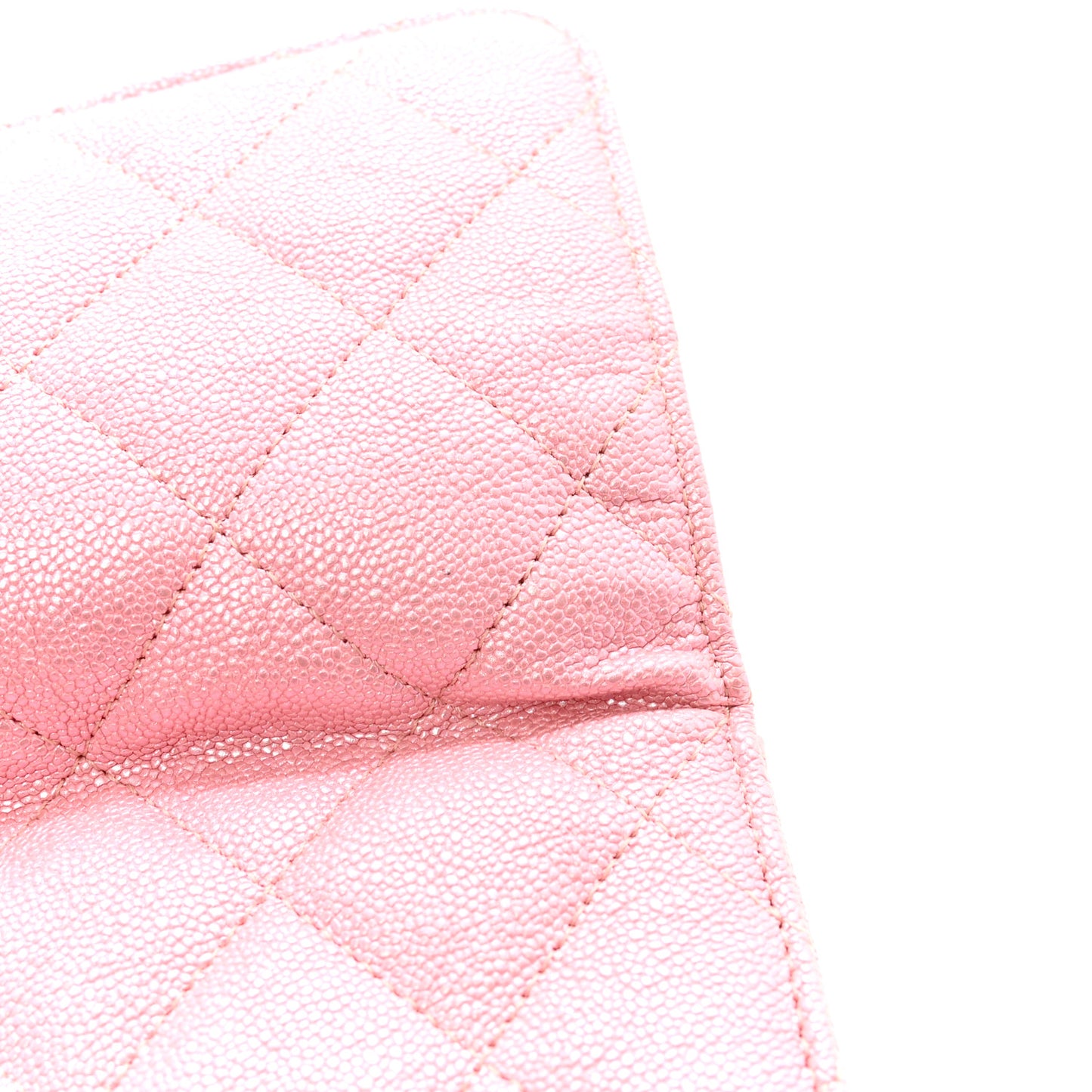Iridescent Caviar Quilted Long Gusset Flap Wallet Rose Pink