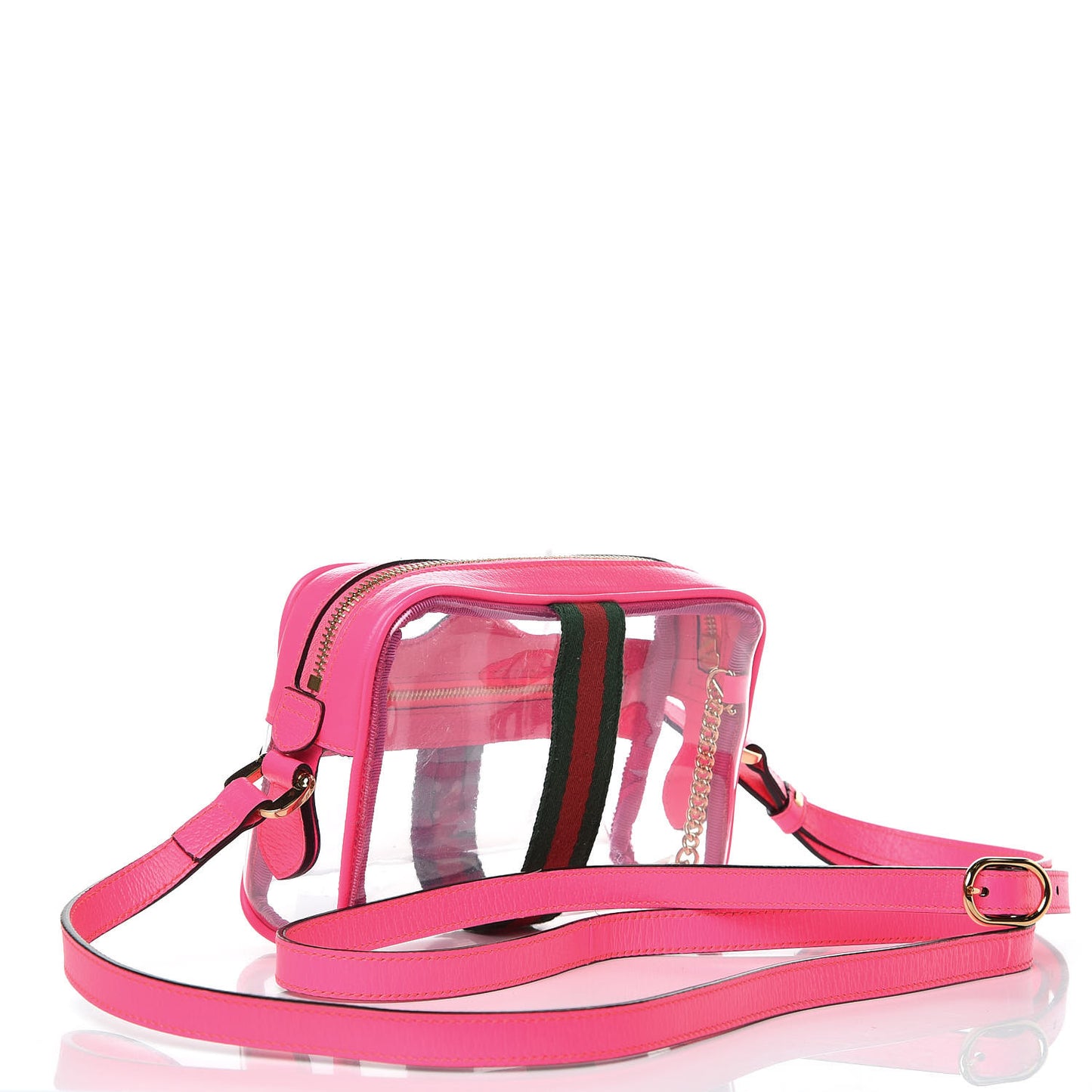 Vinyl Web Mini Ophidia Transparent Shoulder Bag Fluorescent Fuchsia