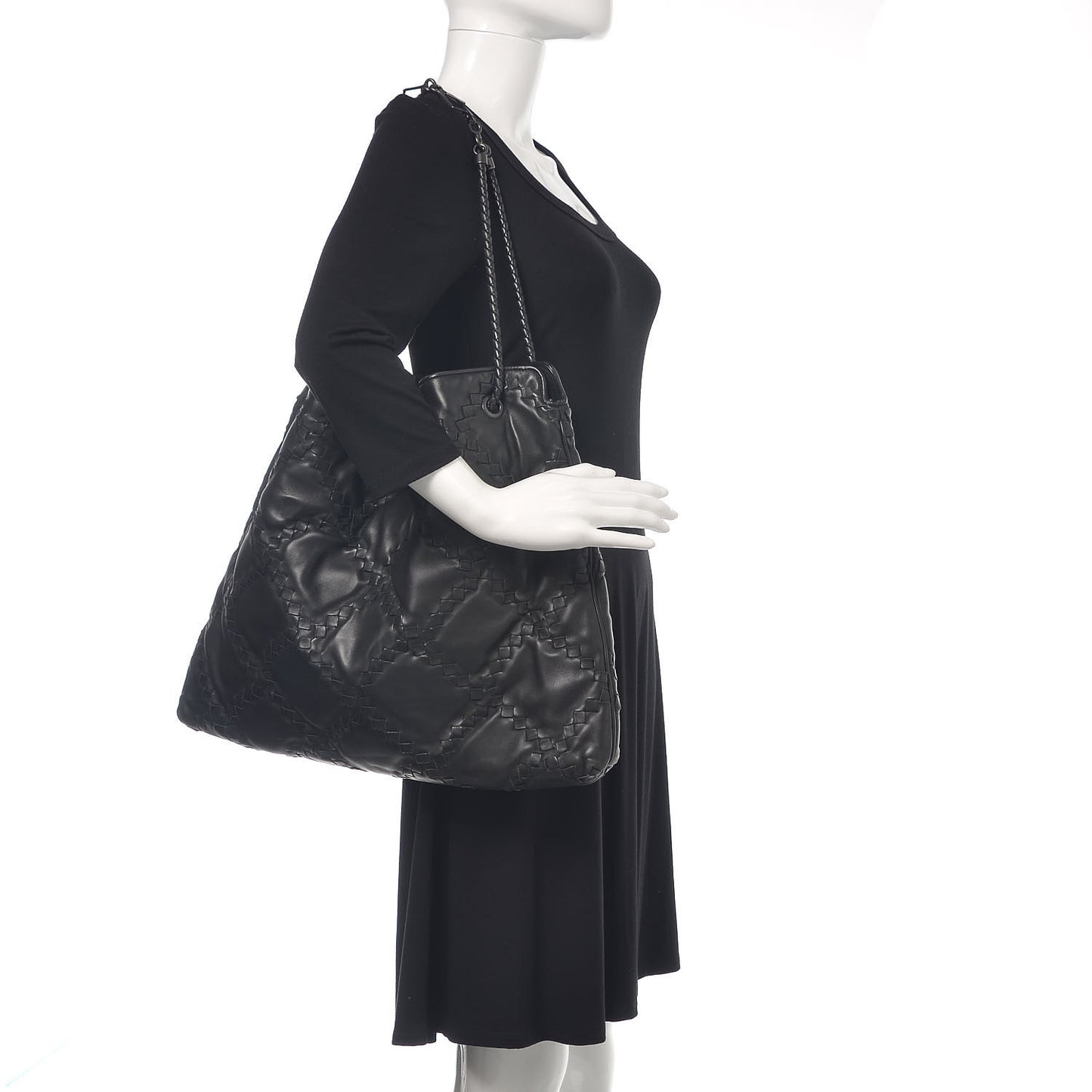 Nappa Intrecciato Quilted Farfalle Shoulder Bag Black