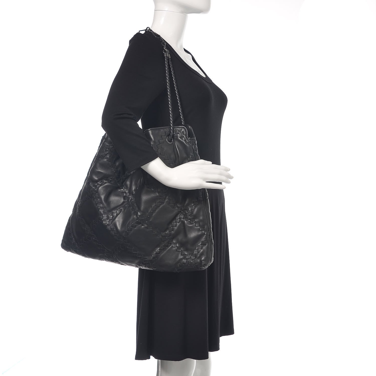 Bottega Veneta Nappa Intrecciato Quilted Farfalle Shoulder Bag Black 2 of 8