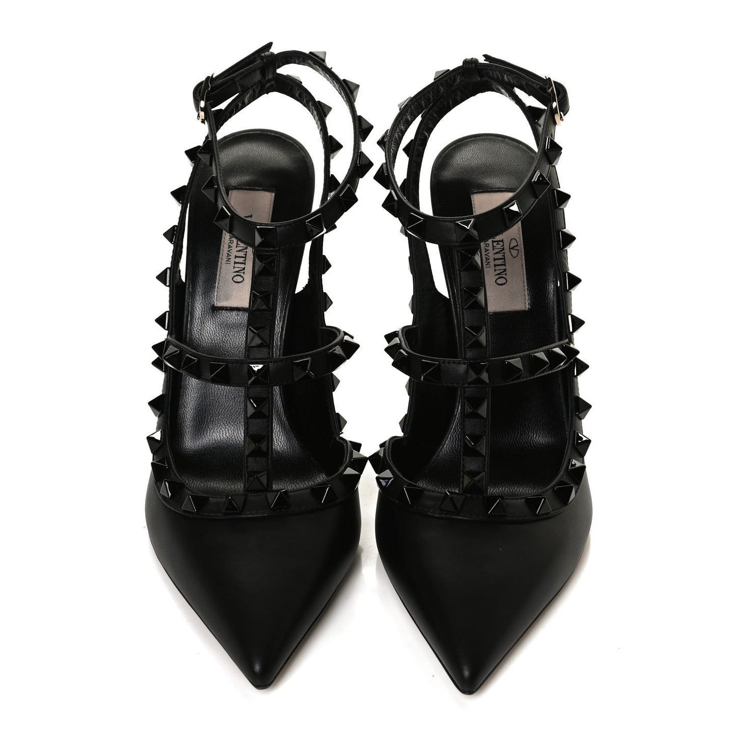 Calfskin Lacquered Monochrome Rockstud Ankle Strap 100mm Pumps 36.5 Black