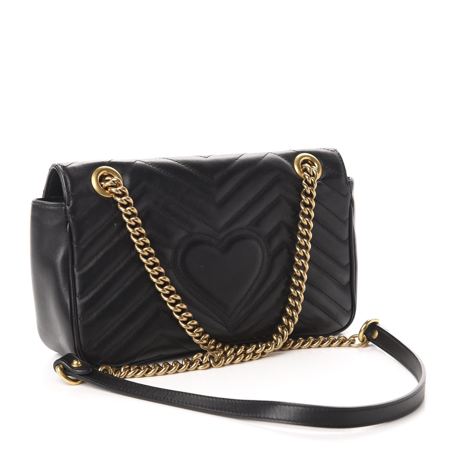 Gucci Calfskin Matelasse Small GG Marmont Shoulder Bag Black 3 of 12