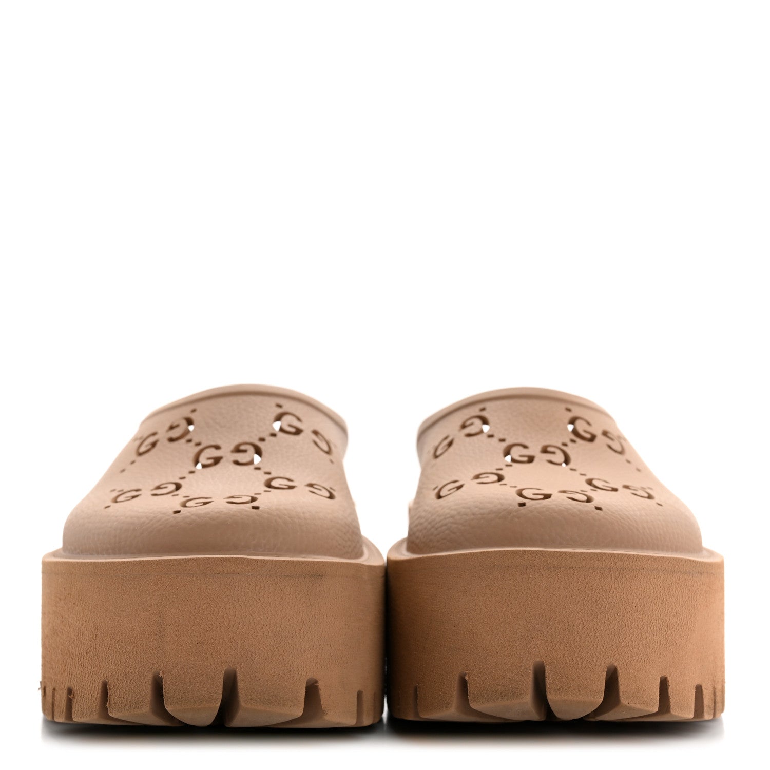 Gucci Rubber GG Monogram Perforated Elea Platform 55mm Lug Sole Sandals 36 Vintage Camel 3 of 13