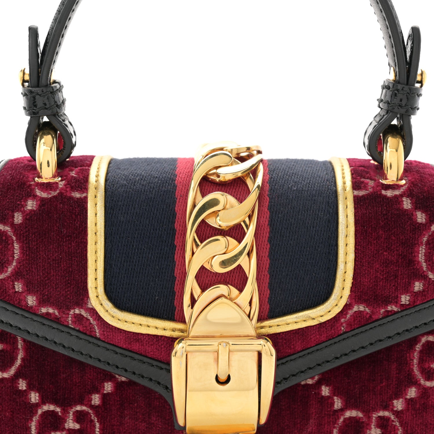 Gucci Velvet GG Monogram Mini Sylvie Top Handle Bag Red Cipria Black 8 of 13