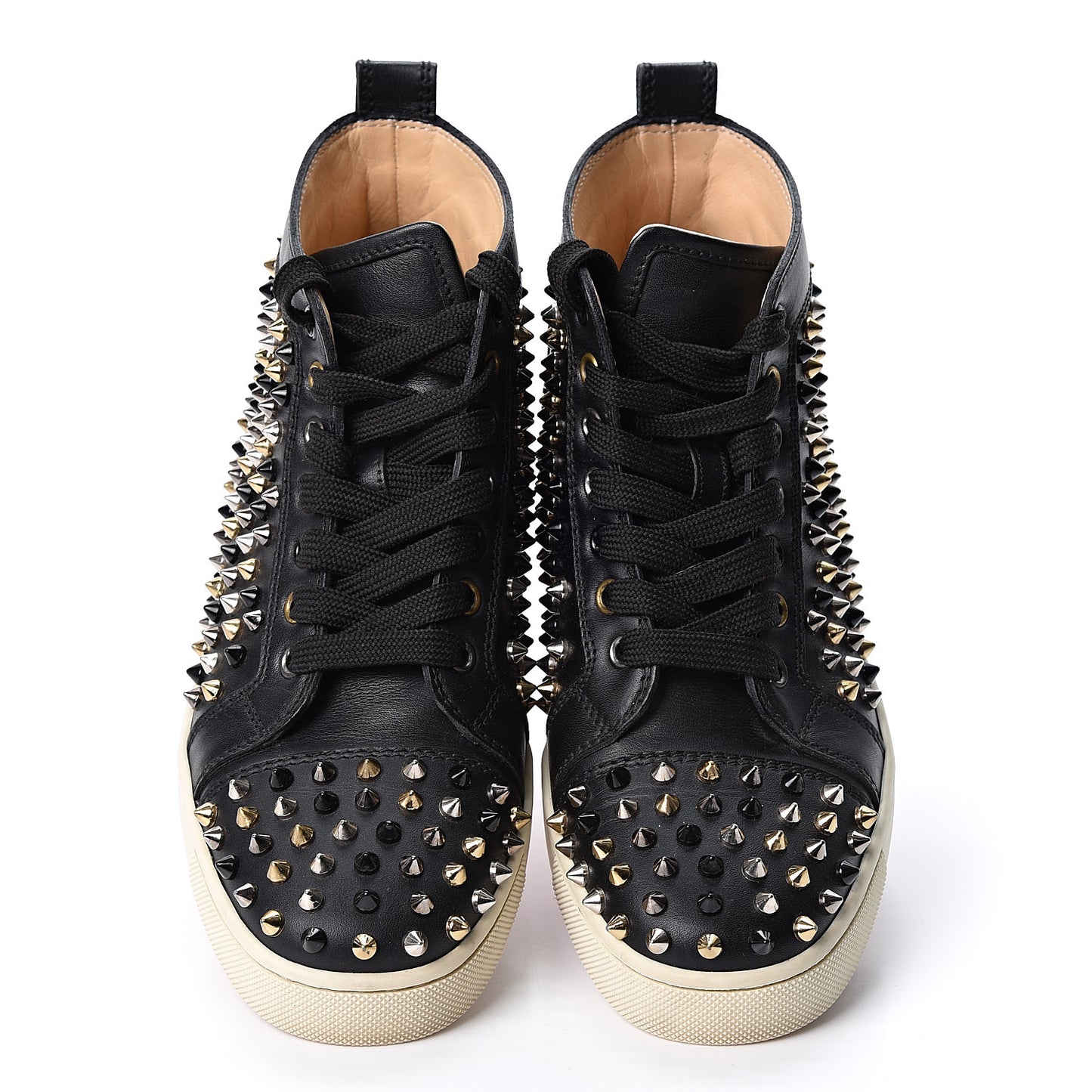 Calfskin Womens Louis Spikes Flat Sneakers 37 Black Multi
