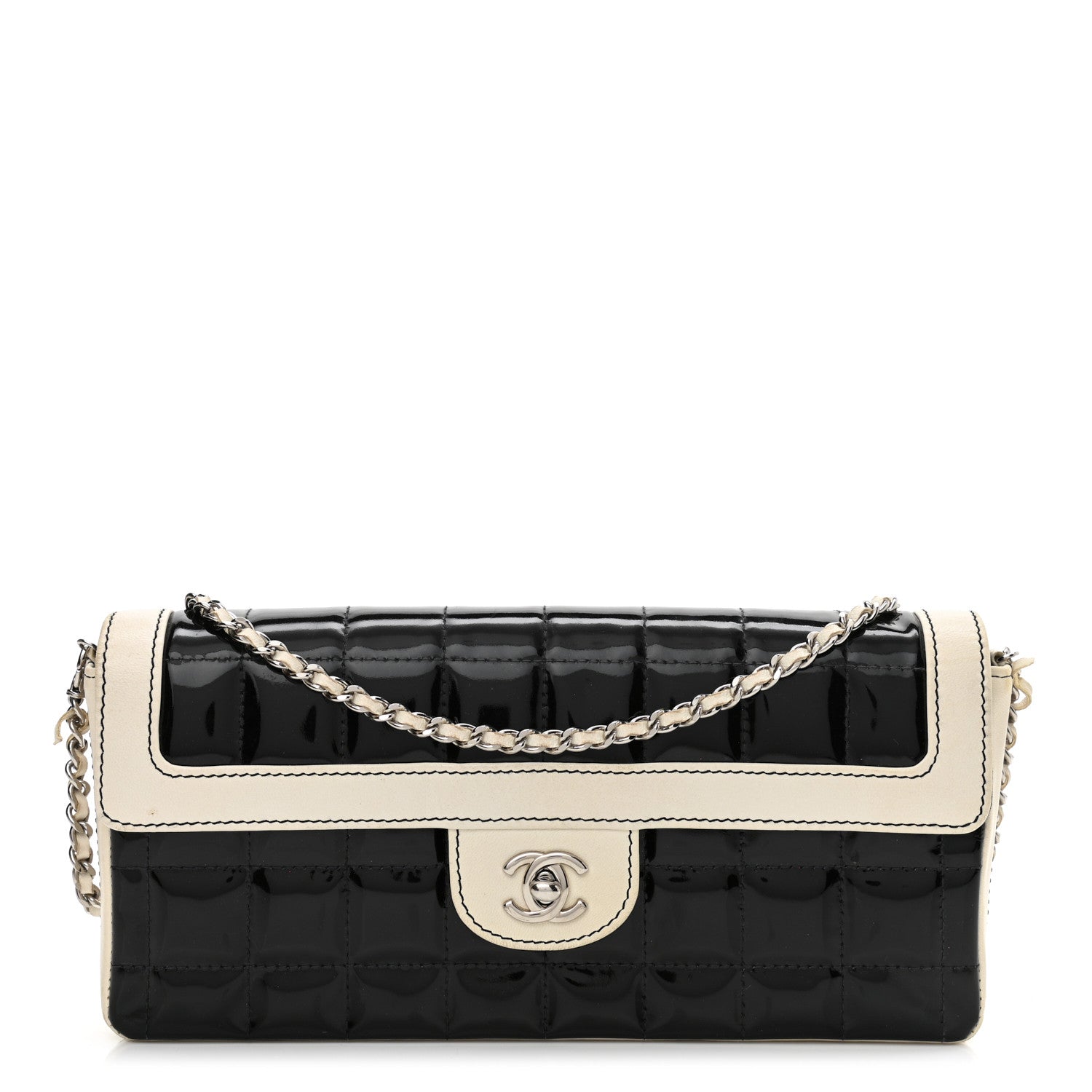 Chanel Patent Lambskin East West Chocolate Bar Flap Black White 1 of 12